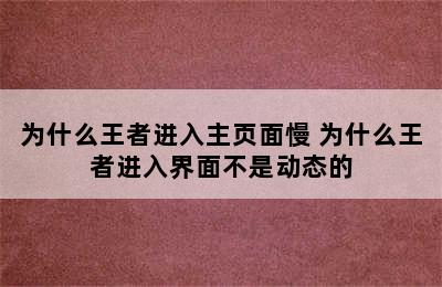 为什么王者进入主页面慢 为什么王者进入界面不是动态的